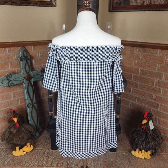 Vineyard Vines Off Shoulder Black White Gingham Mini Dress Size XXS - Picture 3 of 5